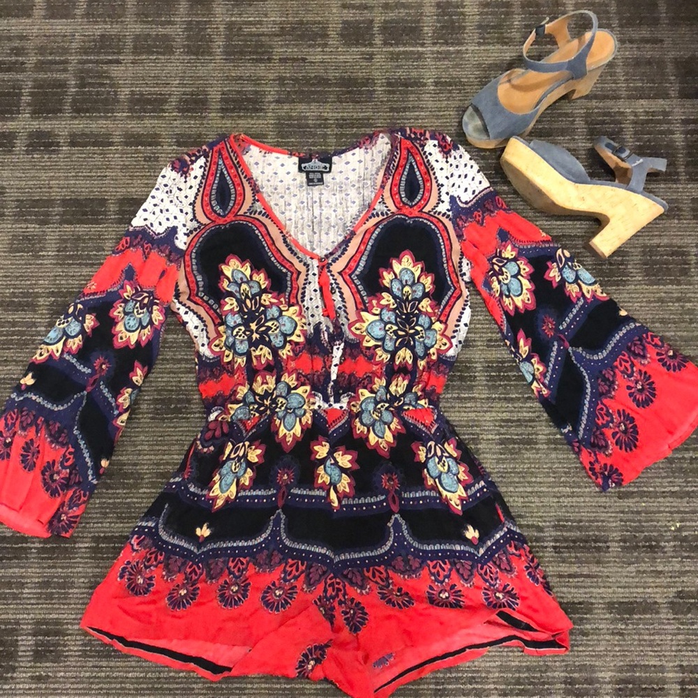 Angie long sleeve boho paisley romper